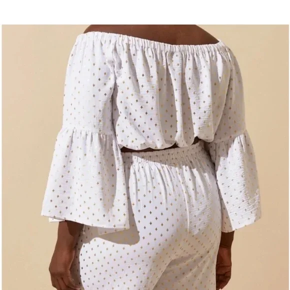 ASHLEY STEWART 2pc crop top & Bell bottom pants w/ gold foil diamond shape - Picture 3 of 11